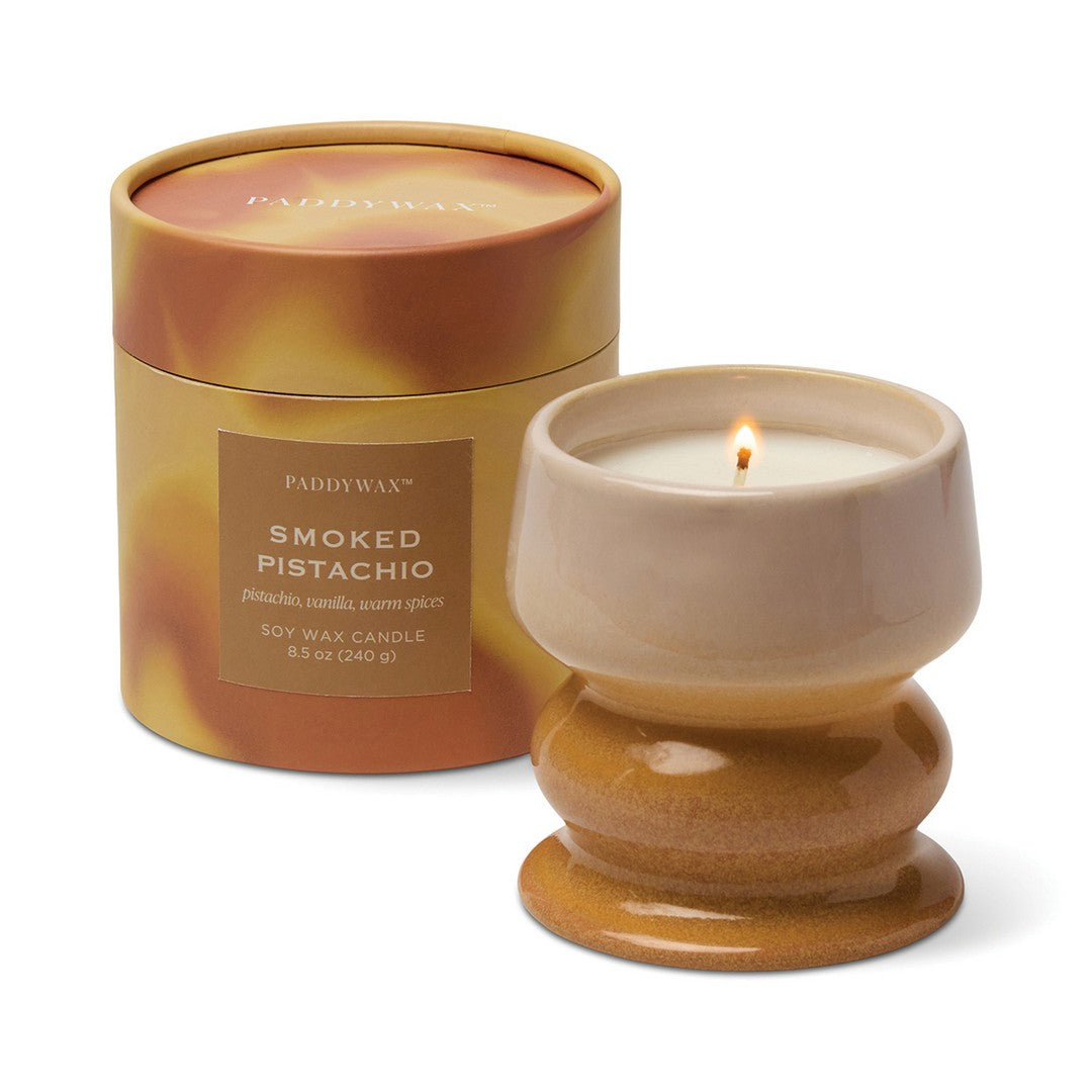 Αρωματικό κερί σόγιας Paddywax Melt Smoked Pistachio 226g σε οργανικό ματ κεραμικό δοχείο.