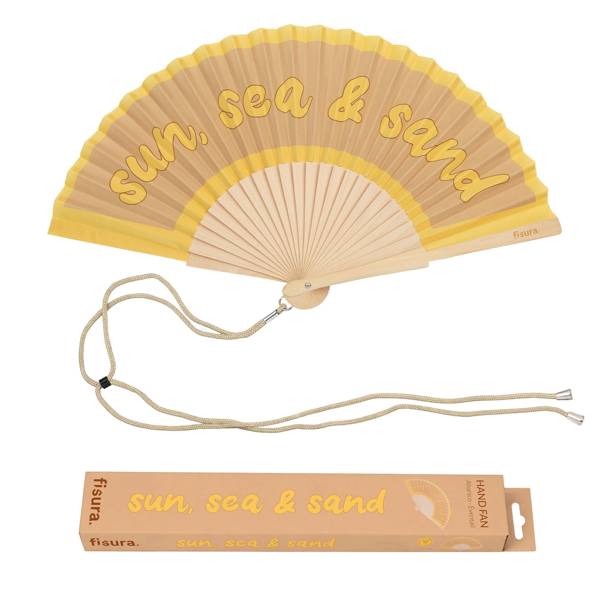 "Sun, Sea & Sand" fan | Wood & Fabric