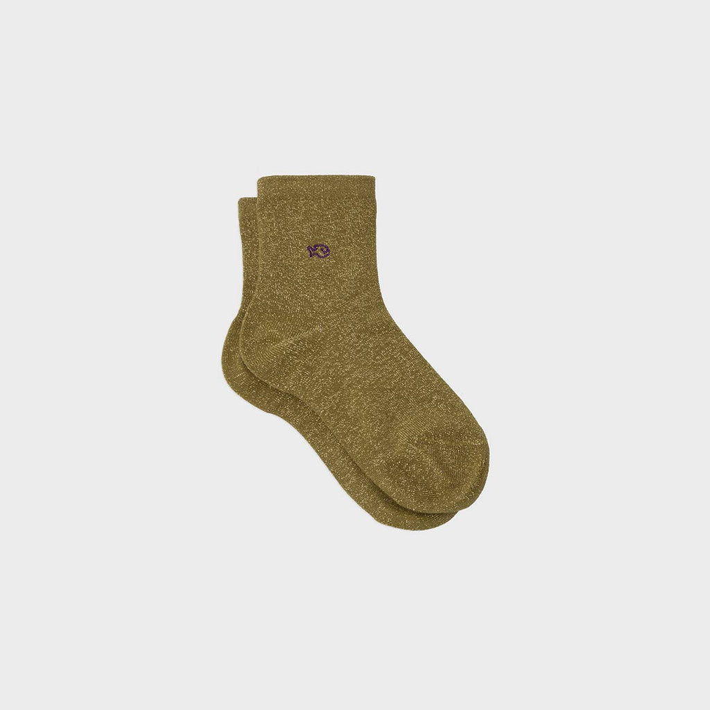 Plain combed cotton glitter socks | Olive