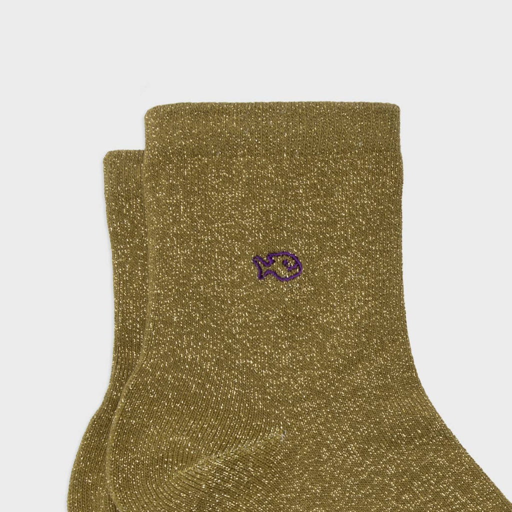 Plain combed cotton glitter socks | Olive