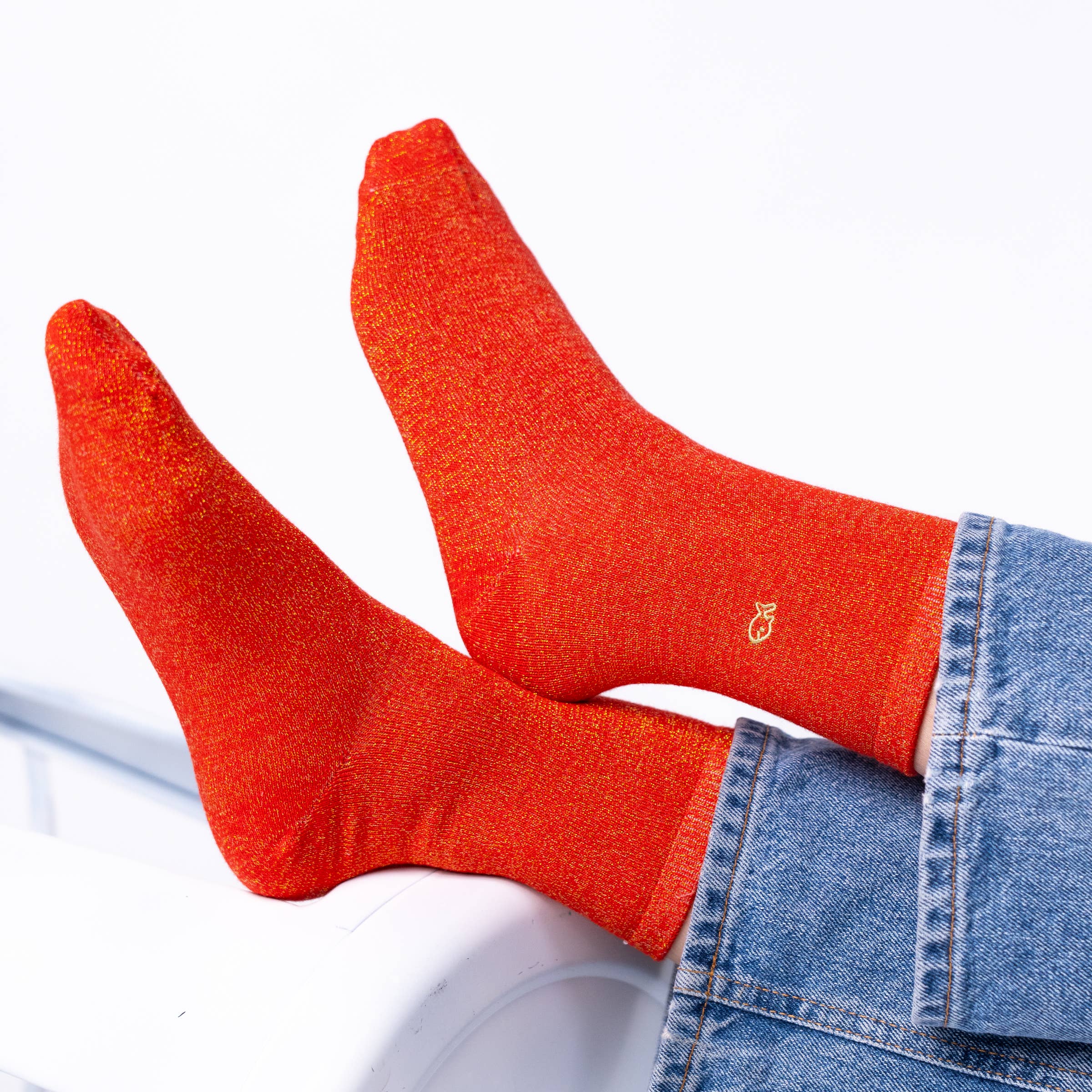 Sparkly socks in combed cotton Plain | Orange