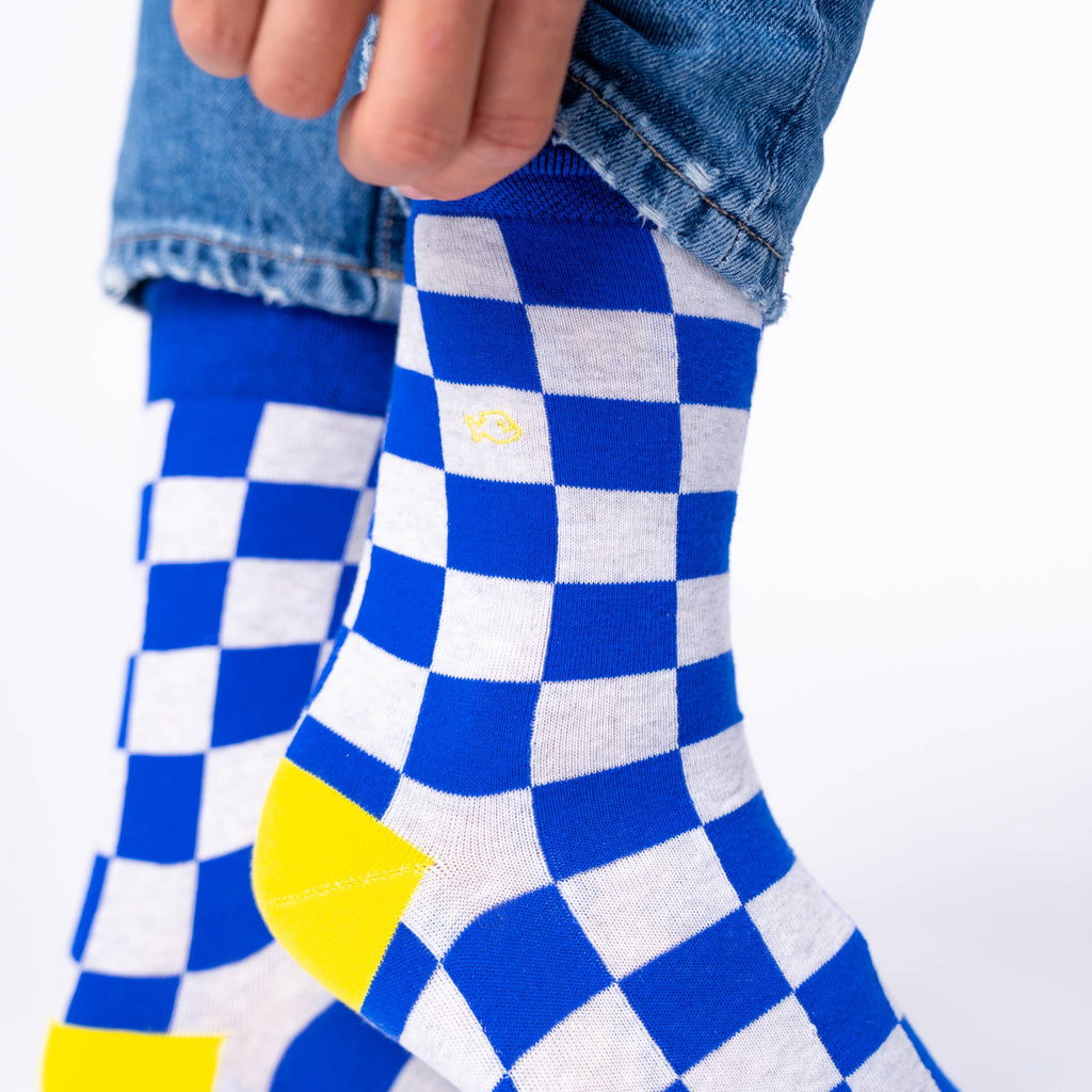 Ανδρικές κάλτσες Billybelt με καρό μοτίβο Marina Bay σε αποχρώσεις του μπλε, από premium χτενισμένο βαμβάκι.