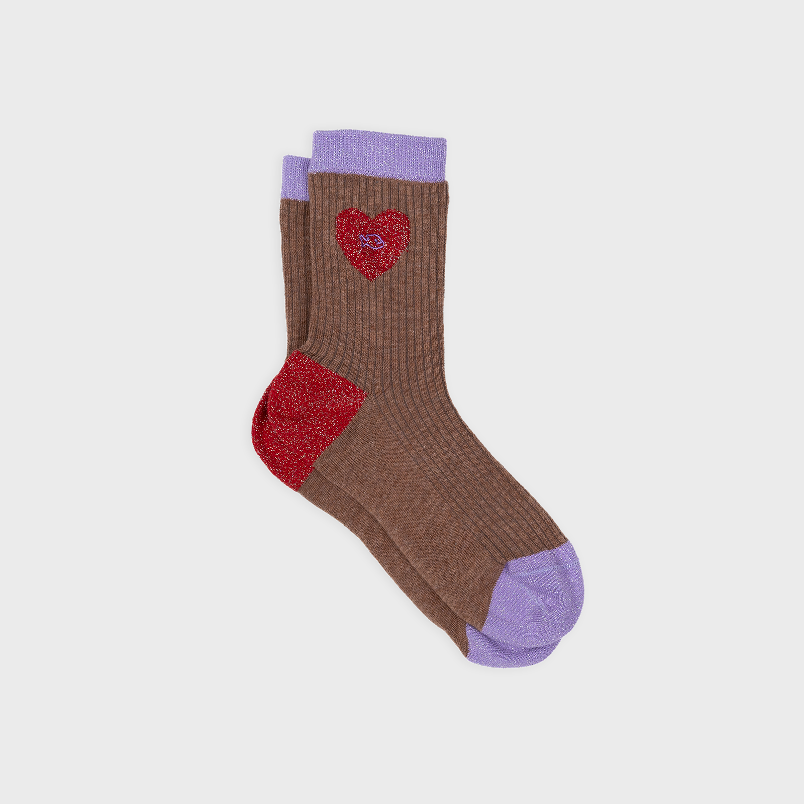Combed cotton socks | Heart Brown and red