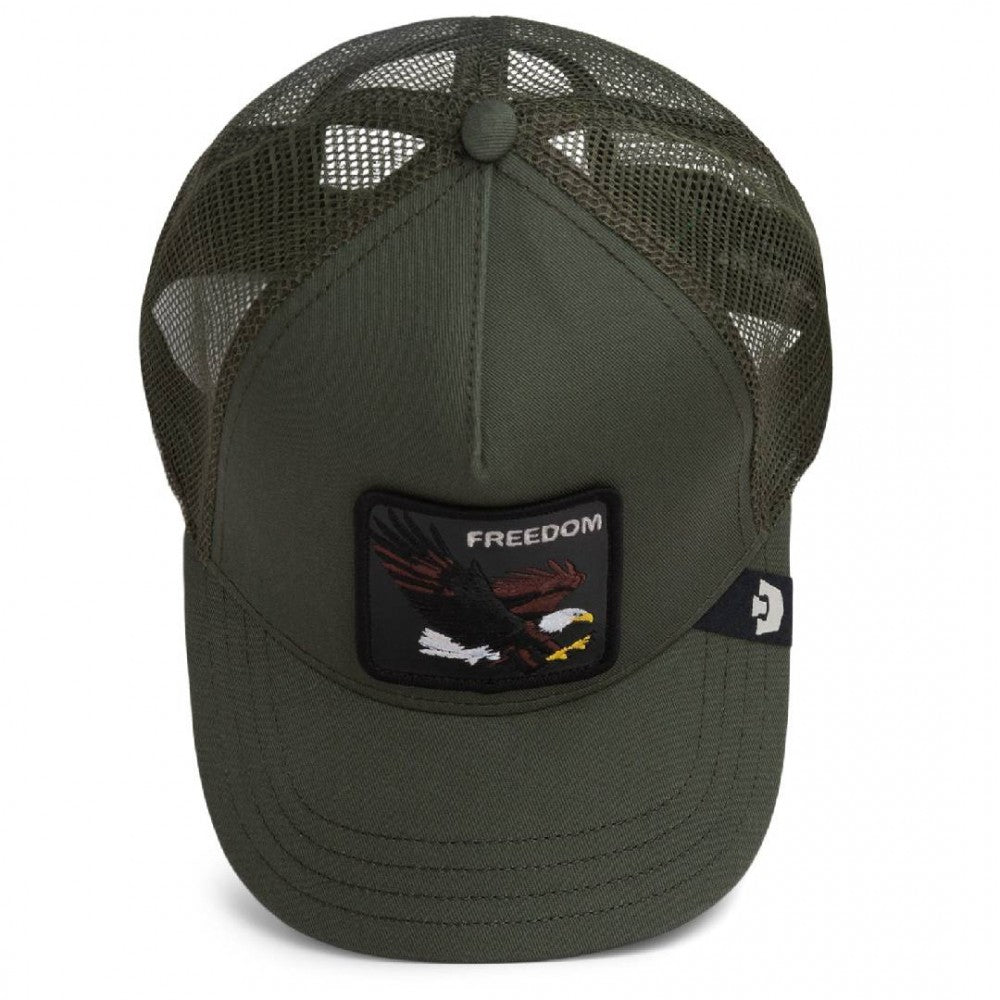 Καπέλο τύπου trucker Goorin Bros σε λαδί χρώμα με κεντημένο patch αετού και τη λέξη "Freedom".